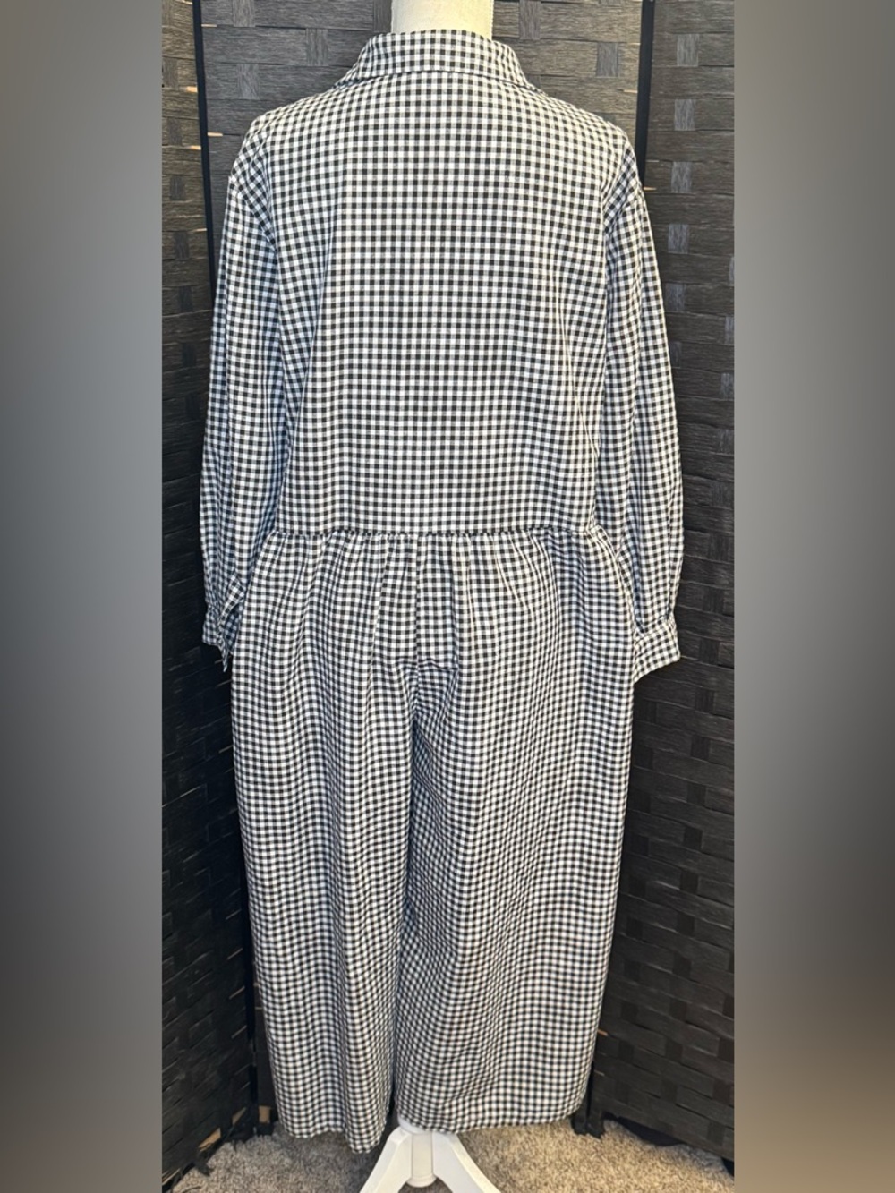 Black and White Checkered Button-Front Women’s Romper - Picture 2 of 7